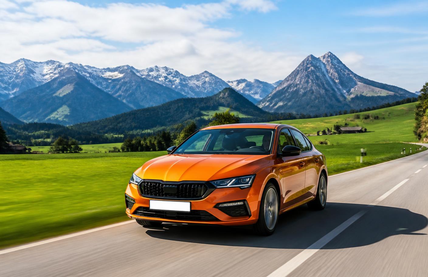 Mietwagen auf einer Straße in den bayerischen Alpen